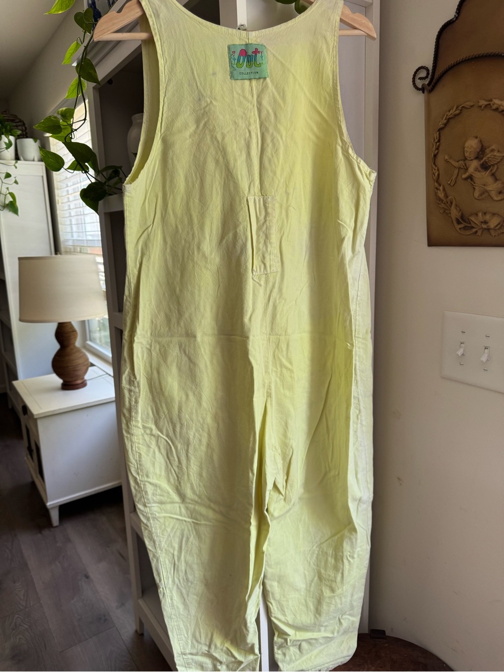 Vintage 80’s Lime Yellow Button-Front Sleeveless Jumpsuit - Picture 2 of 8